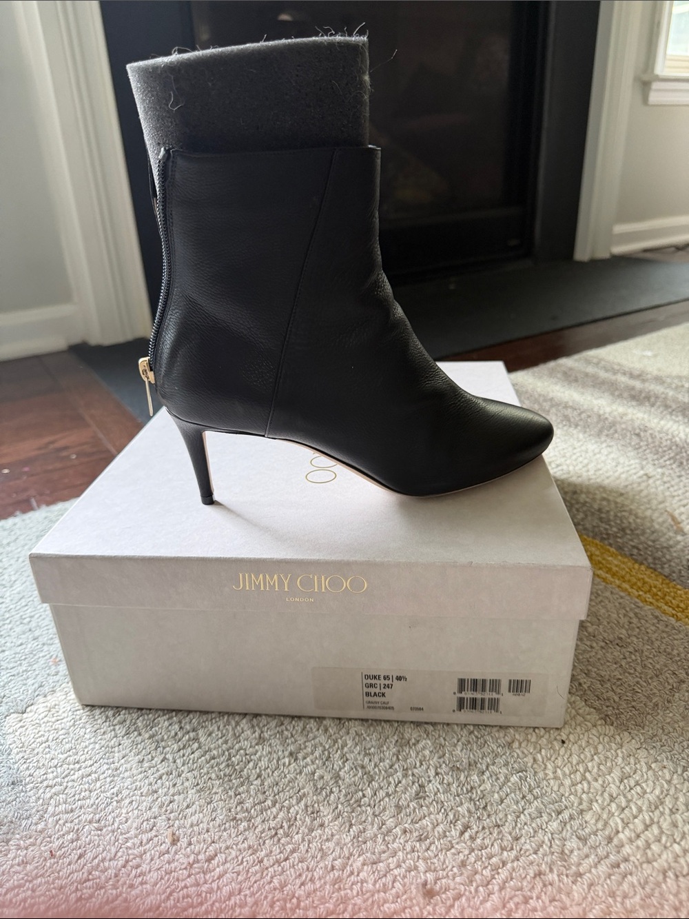 Jimmy Choo Black Leather Pointed-Toe Stiletto Ankle Boots